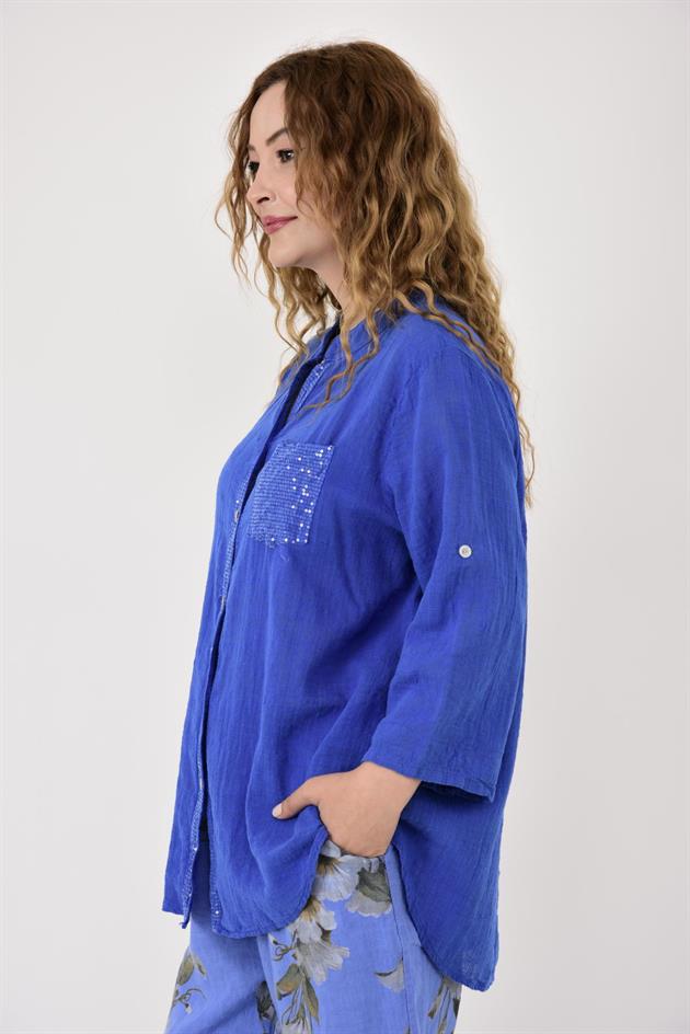 22046 PAYET İŞLEMELİ CEP DETAYLI GÖMLEK