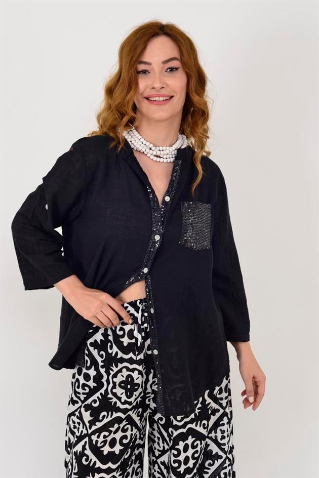 22046 PAYET İŞLEMELİ CEP DETAYLI GÖMLEK