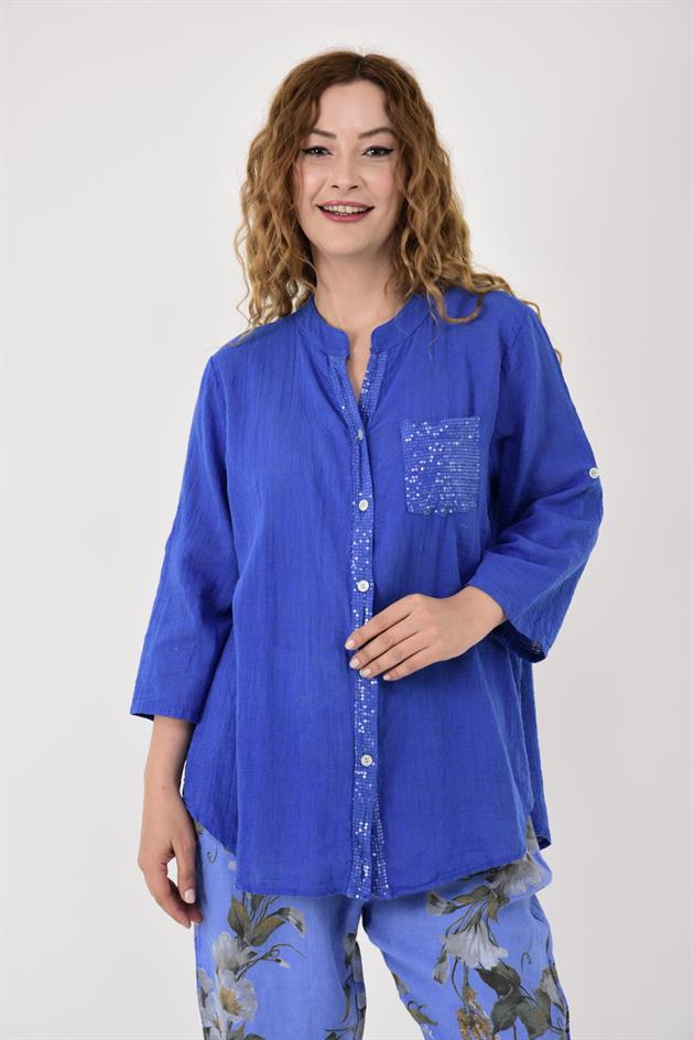 22046 PAYET İŞLEMELİ CEP DETAYLI GÖMLEK