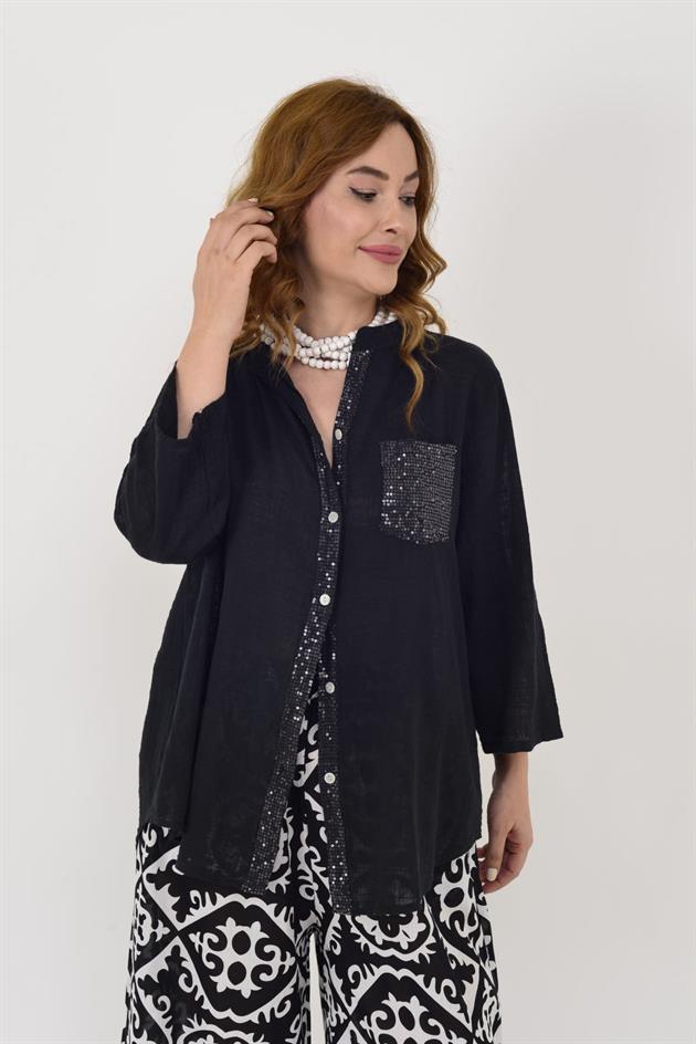 22046 PAYET İŞLEMELİ CEP DETAYLI GÖMLEK