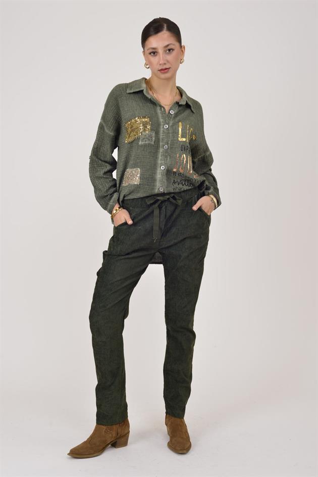 22080 FİTİLLİ KADİFE BELİ LASTİKLİ PANTOLON