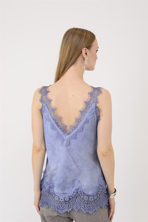 22355 KALIN ASKILI DANTELLİ SATEN BLUZ