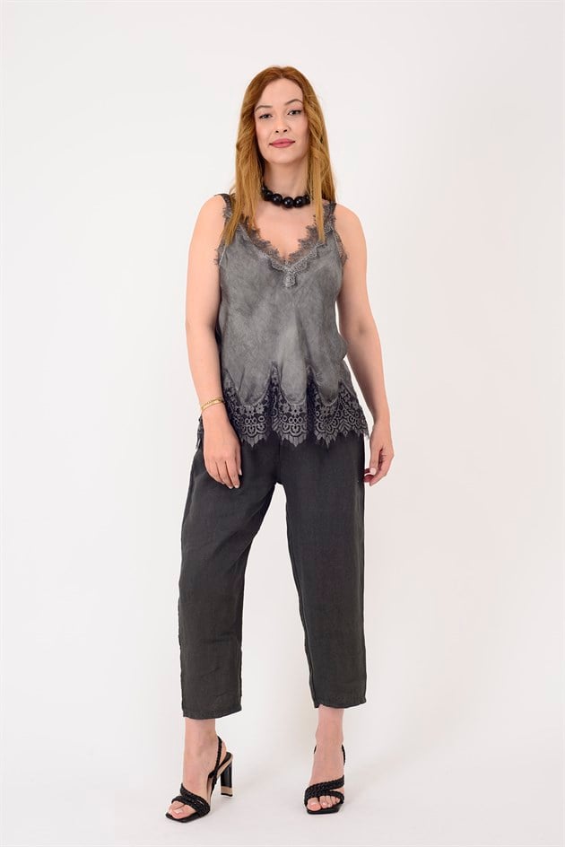 22355 KALIN ASKILI DANTELLİ SATEN BLUZ