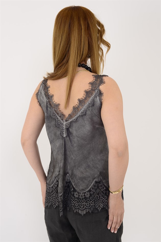 22355 KALIN ASKILI DANTELLİ SATEN BLUZ