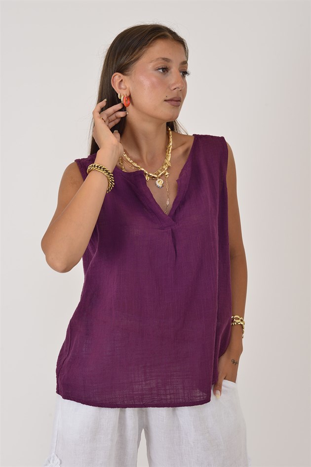 2243 HAKİM YAKA KOLSUZ BLUZ