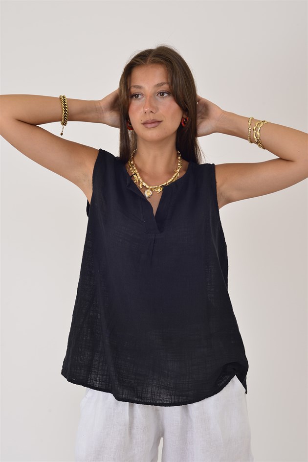 2243 HAKİM YAKA KOLSUZ BLUZ