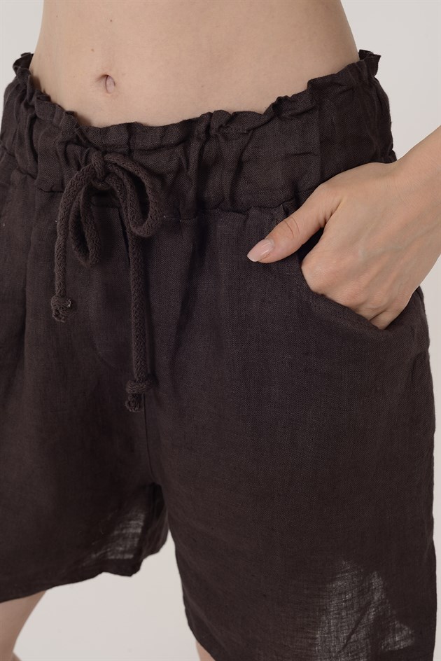 22432 BELİ LASTİKLİ KETEN ŞORT