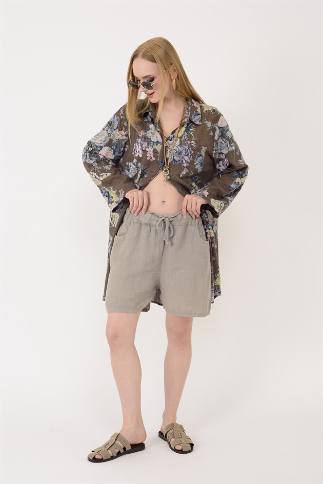 22432 BELİ LASTİKLİ KETEN ŞORT