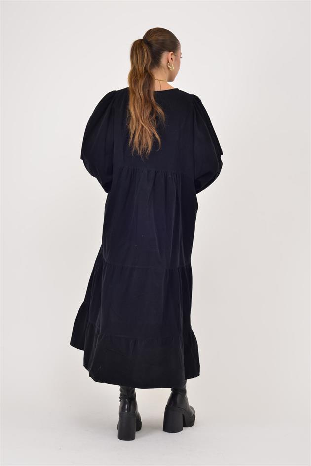 2261 LOVA V YAKA FİTİLLİ KADİFE ELBİSE