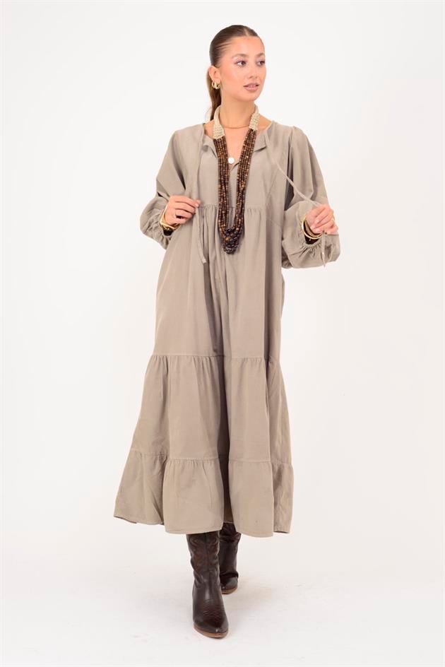 2261 LOVA V YAKA FİTİLLİ KADİFE ELBİSE