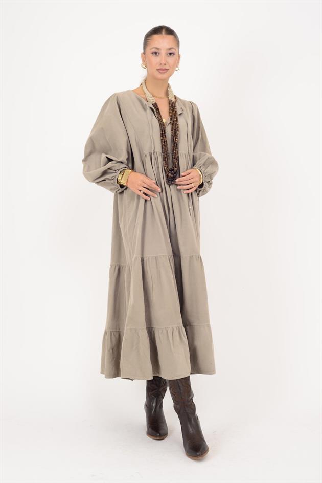 2261 LOVA V YAKA FİTİLLİ KADİFE ELBİSE