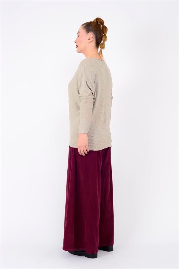 23090 KABARTMA DESENLİ İNCE TRİKO BLUZ