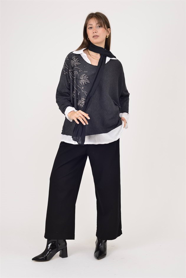 23098 TAŞ İŞLEMELİ 2Lİ TRİKO BLUZ