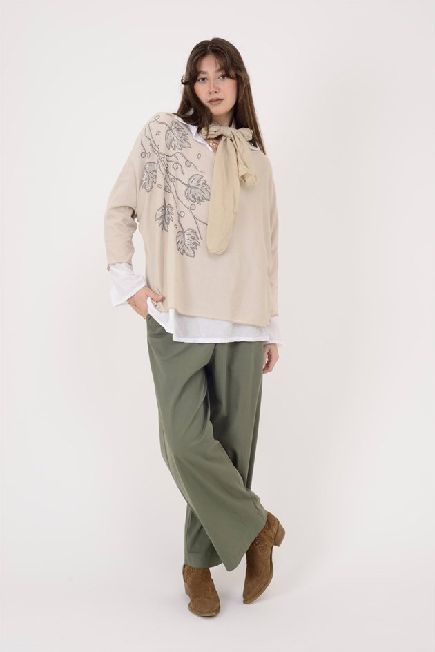 23098 TAŞ İŞLEMELİ 2Lİ TRİKO BLUZ