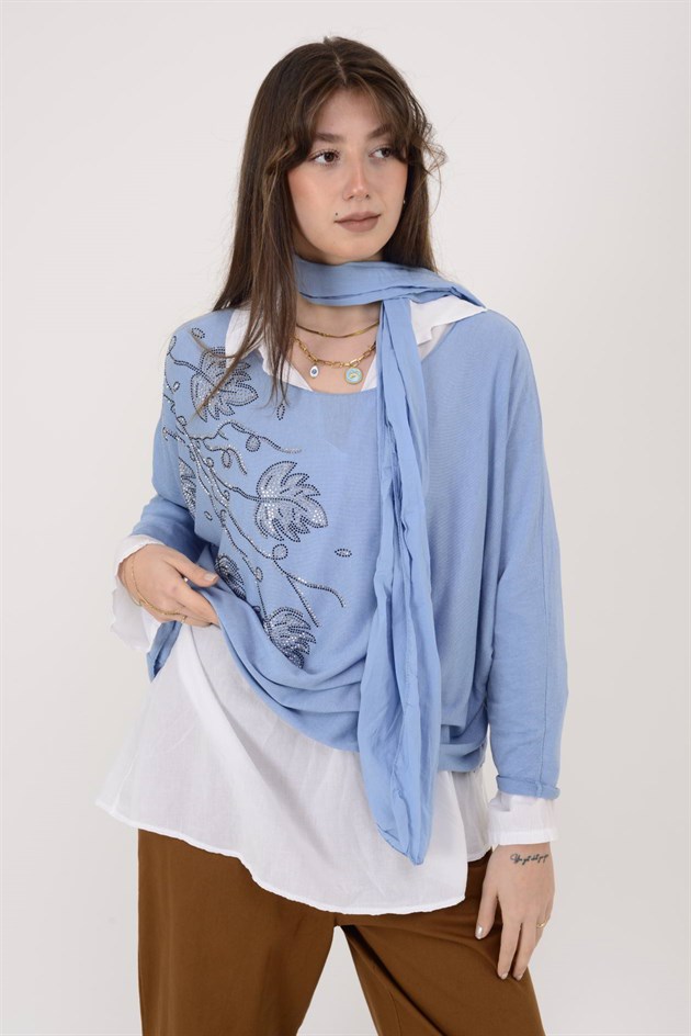 23098 TAŞ İŞLEMELİ 2Lİ TRİKO BLUZ