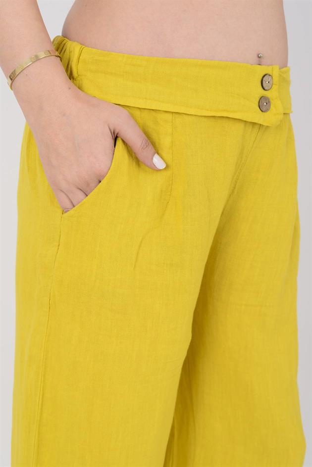 2317 LOVA DÜĞME DETAYLI KETEN PANTOLON