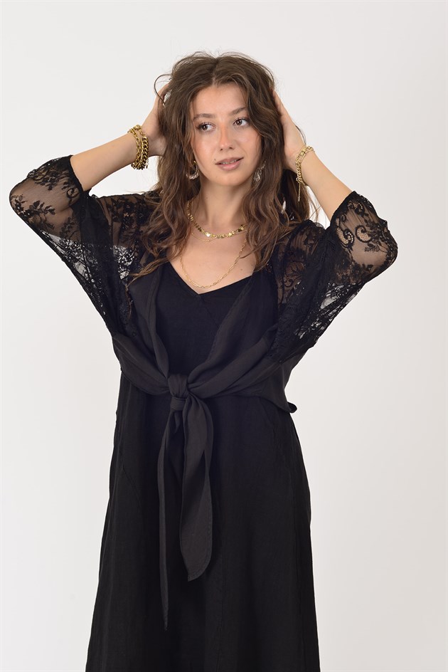 23504 DANTELLİ BOLERO KETEN CEKET