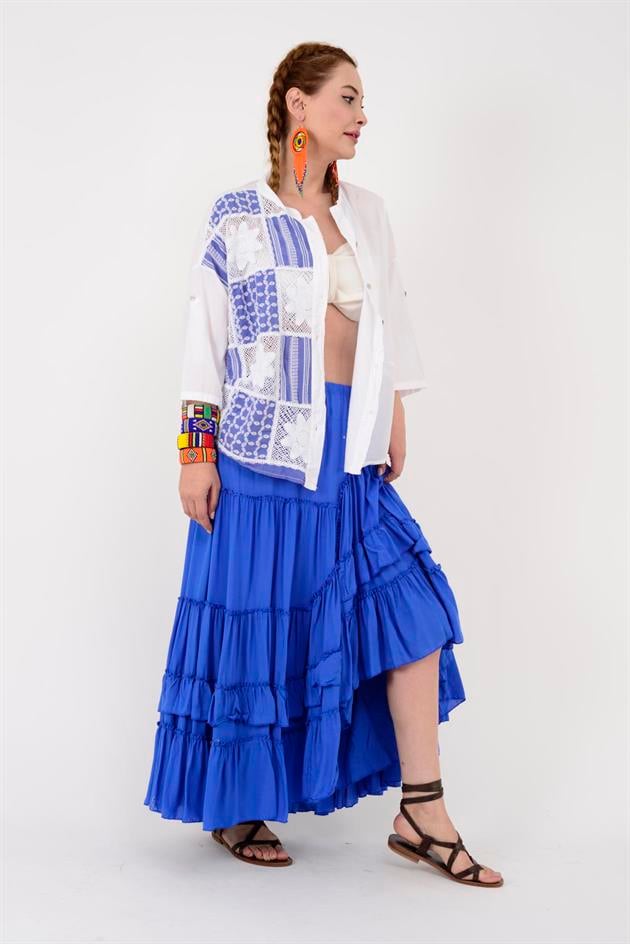 24055 DANTEL DETAYLI KETEN GÖMLEK