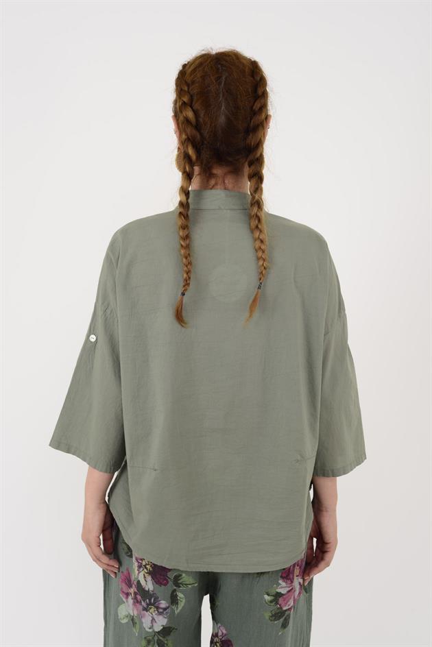 24055 DANTEL DETAYLI KETEN GÖMLEK