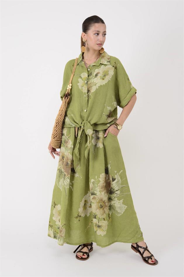 24234 LOVA ÇİÇEK DESEN 2Lİ KETEN TAKIM