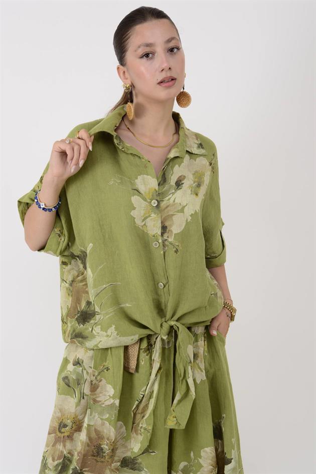 24234 LOVA ÇİÇEK DESEN 2Lİ KETEN TAKIM