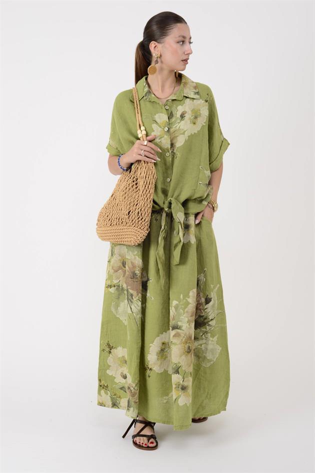 24234 LOVA ÇİÇEK DESEN 2Lİ KETEN TAKIM