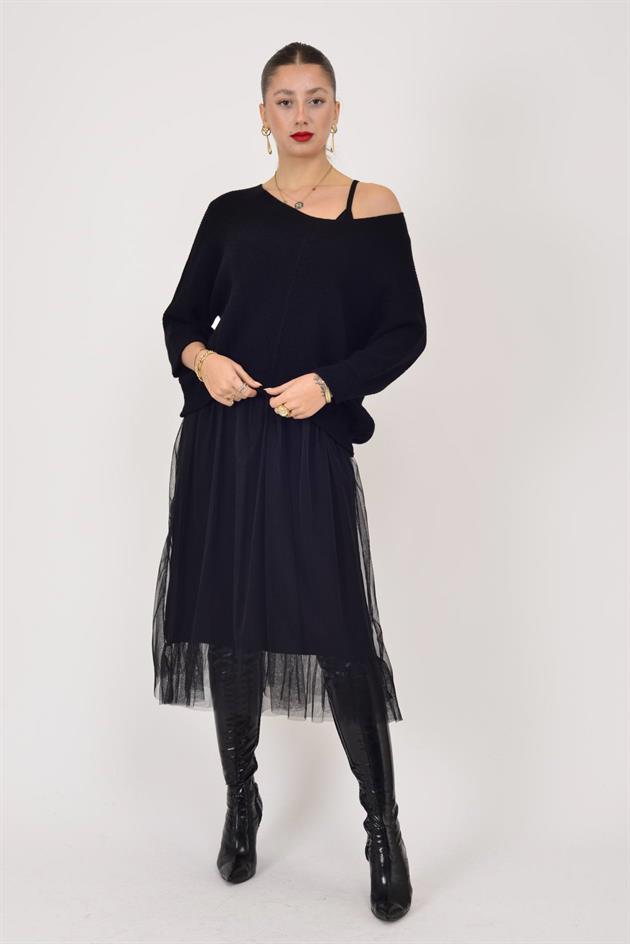 24266 DUAL TÜL DETAYLI 2Lİ ELBİSE