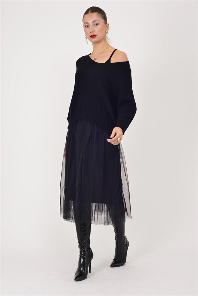 24266 DUAL TÜL DETAYLI 2Lİ ELBİSE