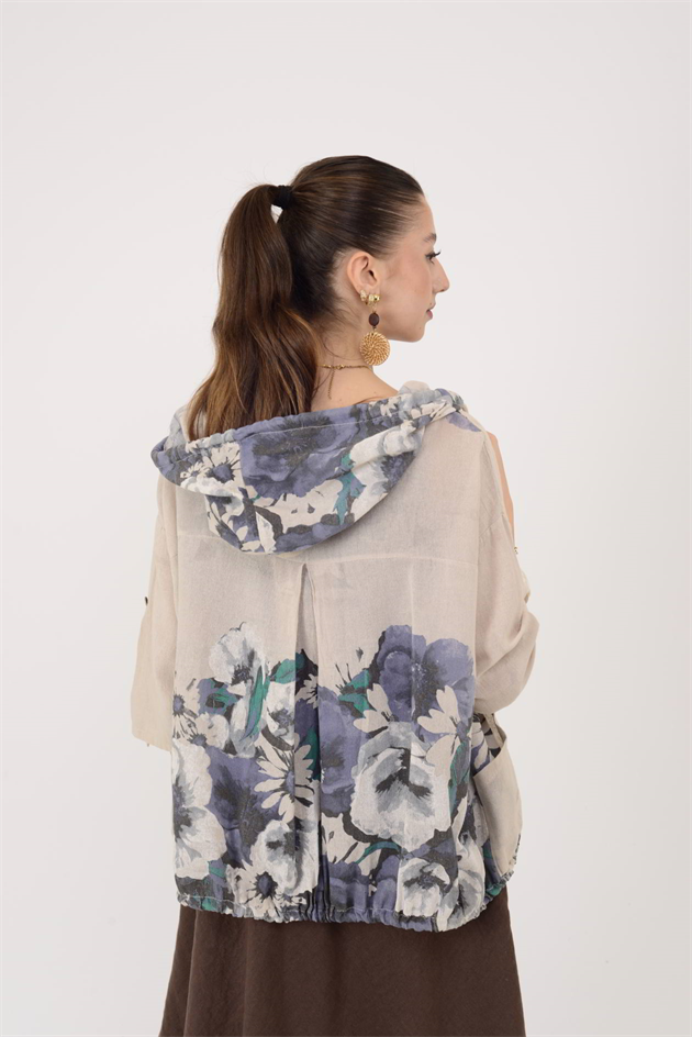 24362 SPLASH ÇİÇEK DESEN KETEN CEKET