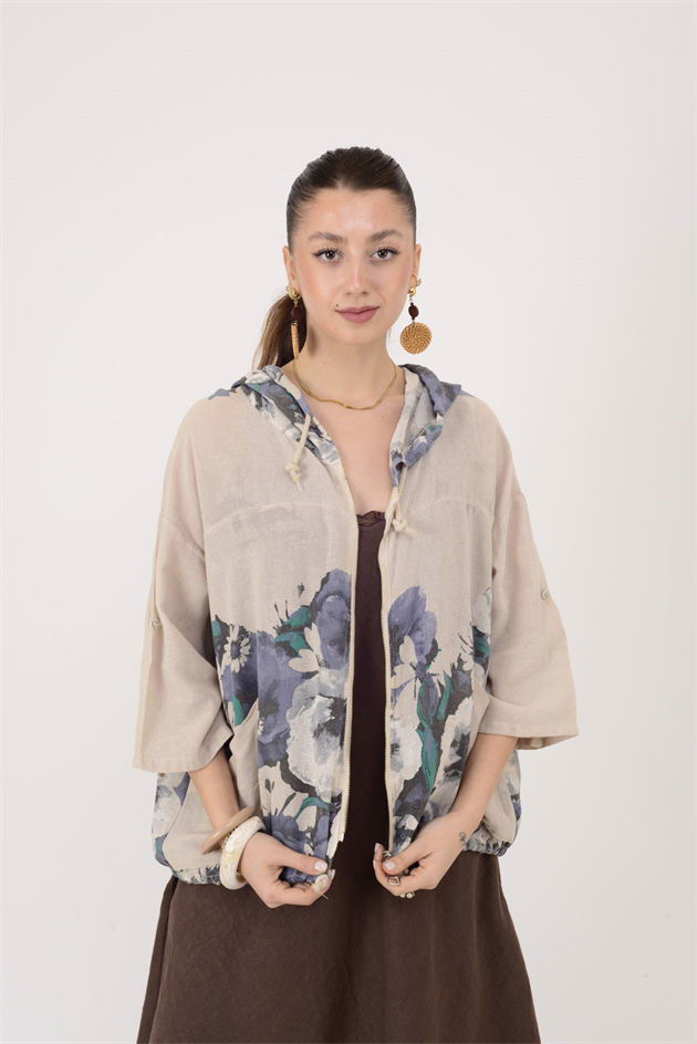 24362 SPLASH ÇİÇEK DESEN KETEN CEKET