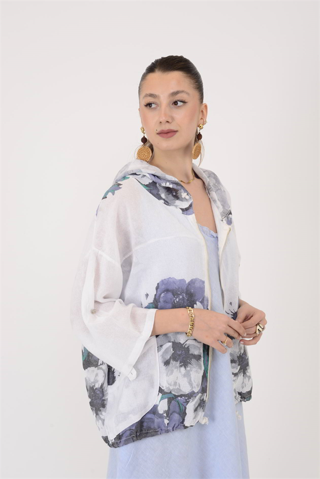 24362 SPLASH ÇİÇEK DESEN KETEN CEKET