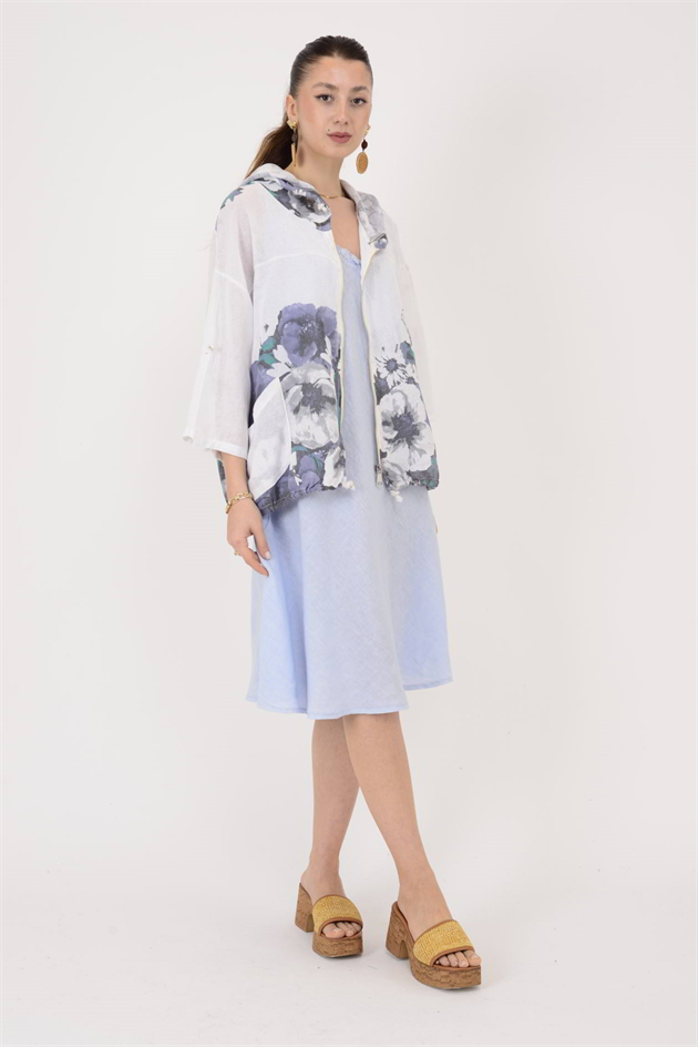 24362 SPLASH ÇİÇEK DESEN KETEN CEKET