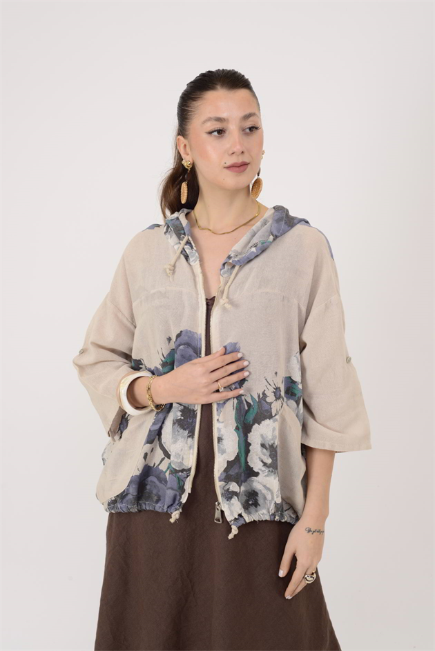 24362 SPLASH ÇİÇEK DESEN KETEN CEKET