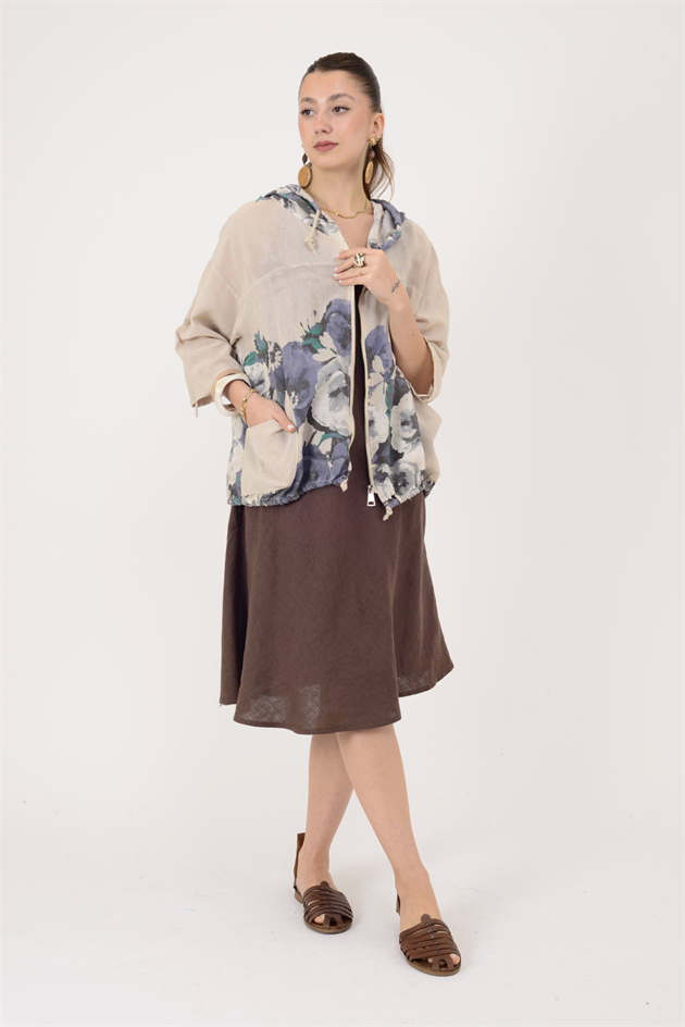 24362 SPLASH ÇİÇEK DESEN KETEN CEKET