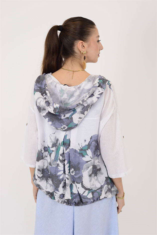 24362 SPLASH ÇİÇEK DESEN KETEN CEKET