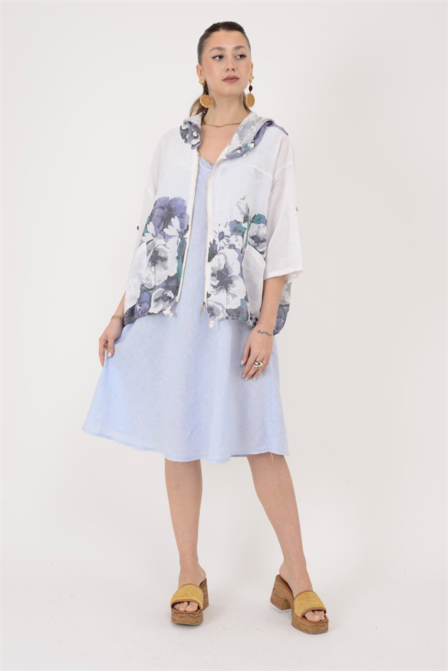 24362 SPLASH ÇİÇEK DESEN KETEN CEKET