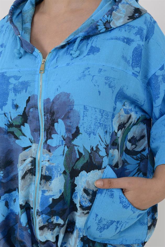 24362 SPRING ÇİÇEK DESENLİ KETEN CEKET