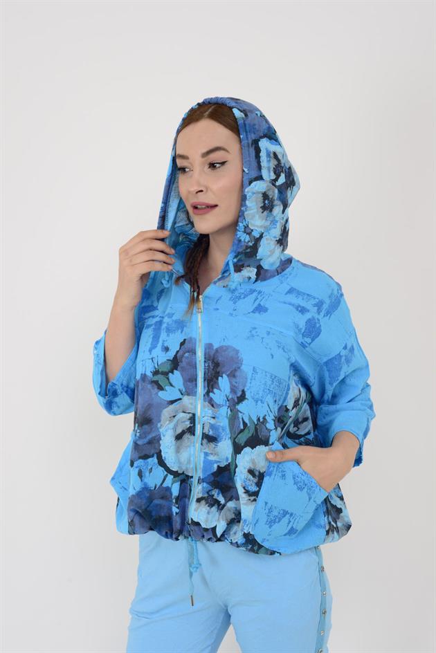 24362 SPRING ÇİÇEK DESENLİ KETEN CEKET