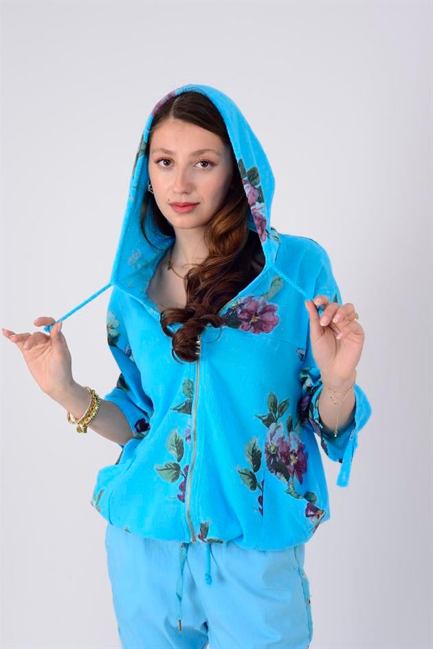 24362 SPRING ÇİÇEK DESENLİ KETEN CEKET