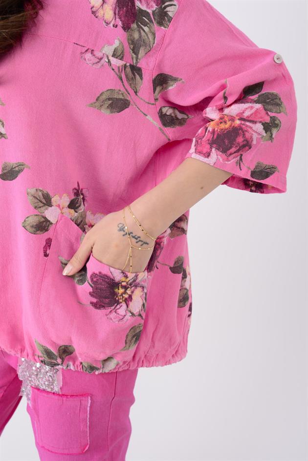 24362 SPRING ÇİÇEK DESENLİ KETEN CEKET