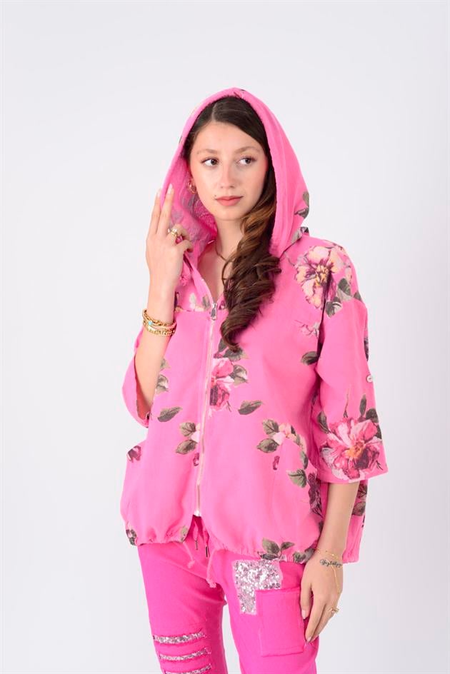 24362 SPRING ÇİÇEK DESENLİ KETEN CEKET