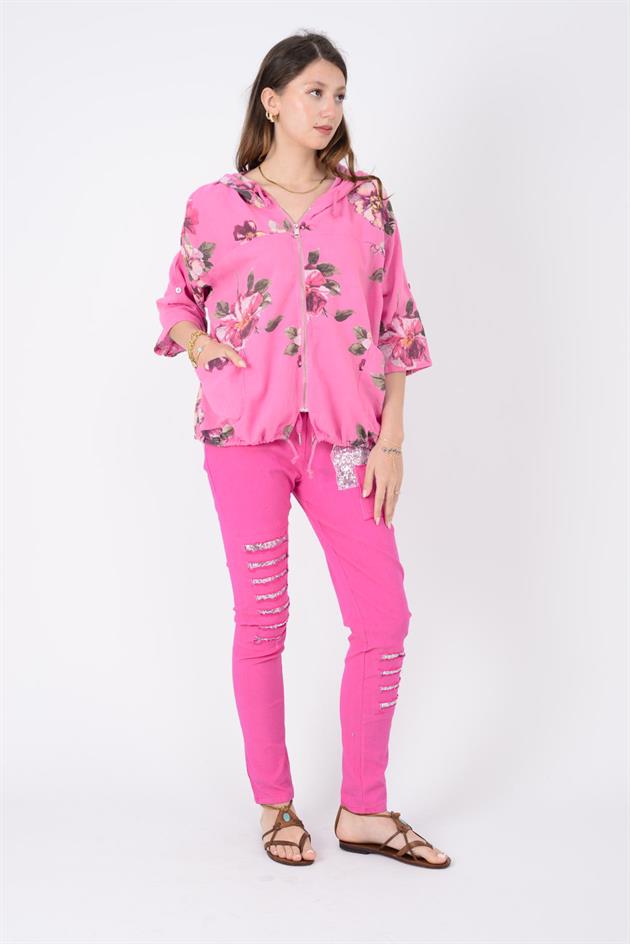 24362 SPRING ÇİÇEK DESENLİ KETEN CEKET