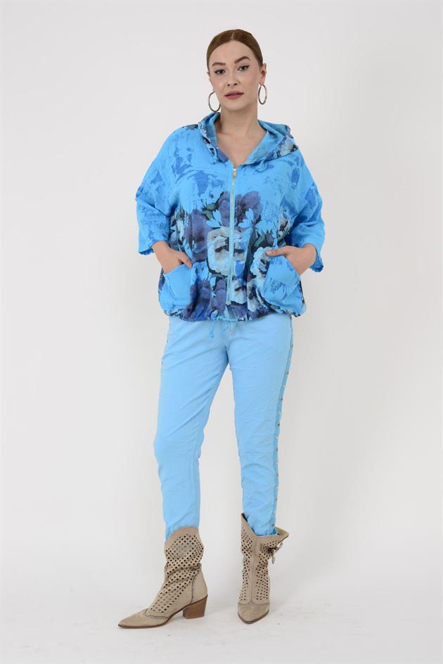 24362 SPRING ÇİÇEK DESENLİ KETEN CEKET