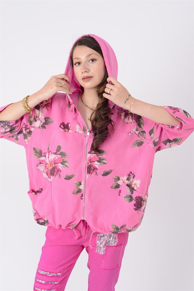 24362 SPRING ÇİÇEK DESENLİ KETEN CEKET