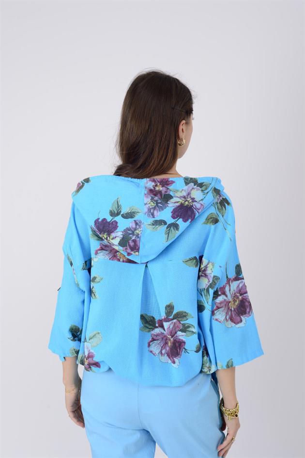 24362 SPRING ÇİÇEK DESENLİ KETEN CEKET