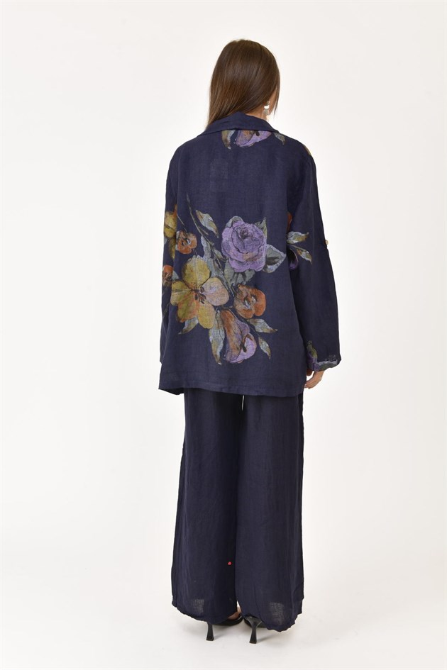 24397 SPRING ÇİÇEK DESEN BLAZER CEKETLİ 2Lİ KETEN TAKIM