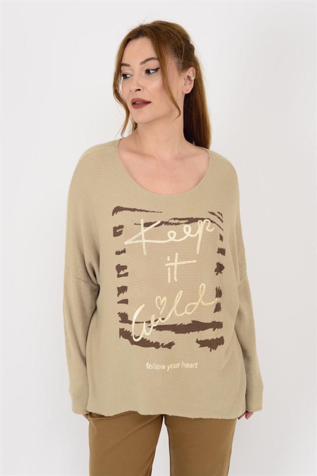 24613 BASKI DETAYLI İNCE TRİKO BLUZ