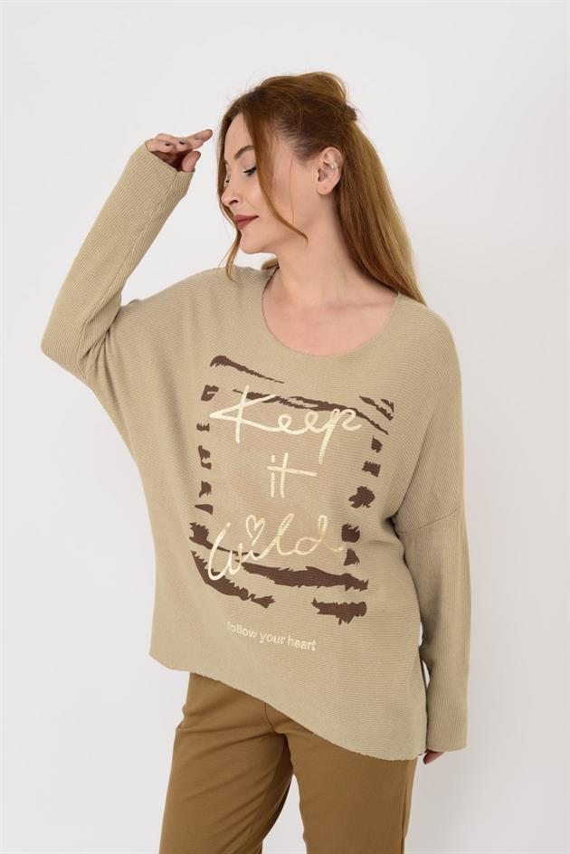 24613 BASKI DETAYLI İNCE TRİKO BLUZ