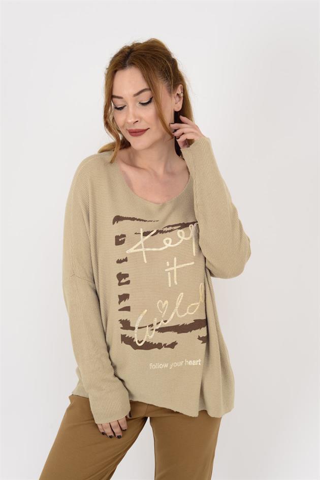 24613 BASKI DETAYLI İNCE TRİKO BLUZ