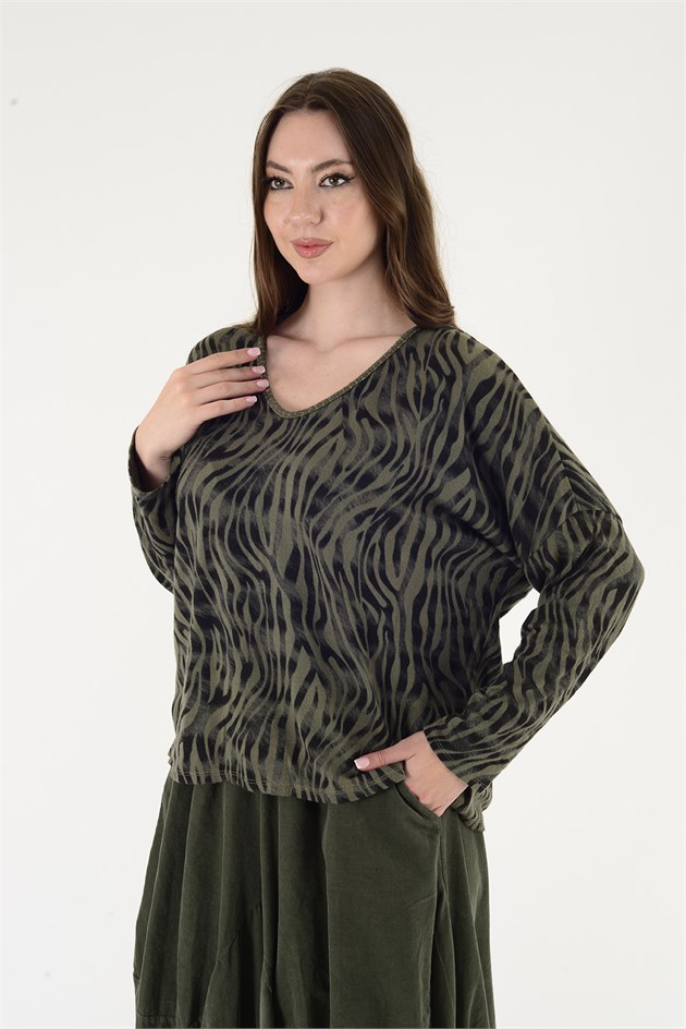 24779 ZEBRA DESEN V YAKA TRİKO BLUZ